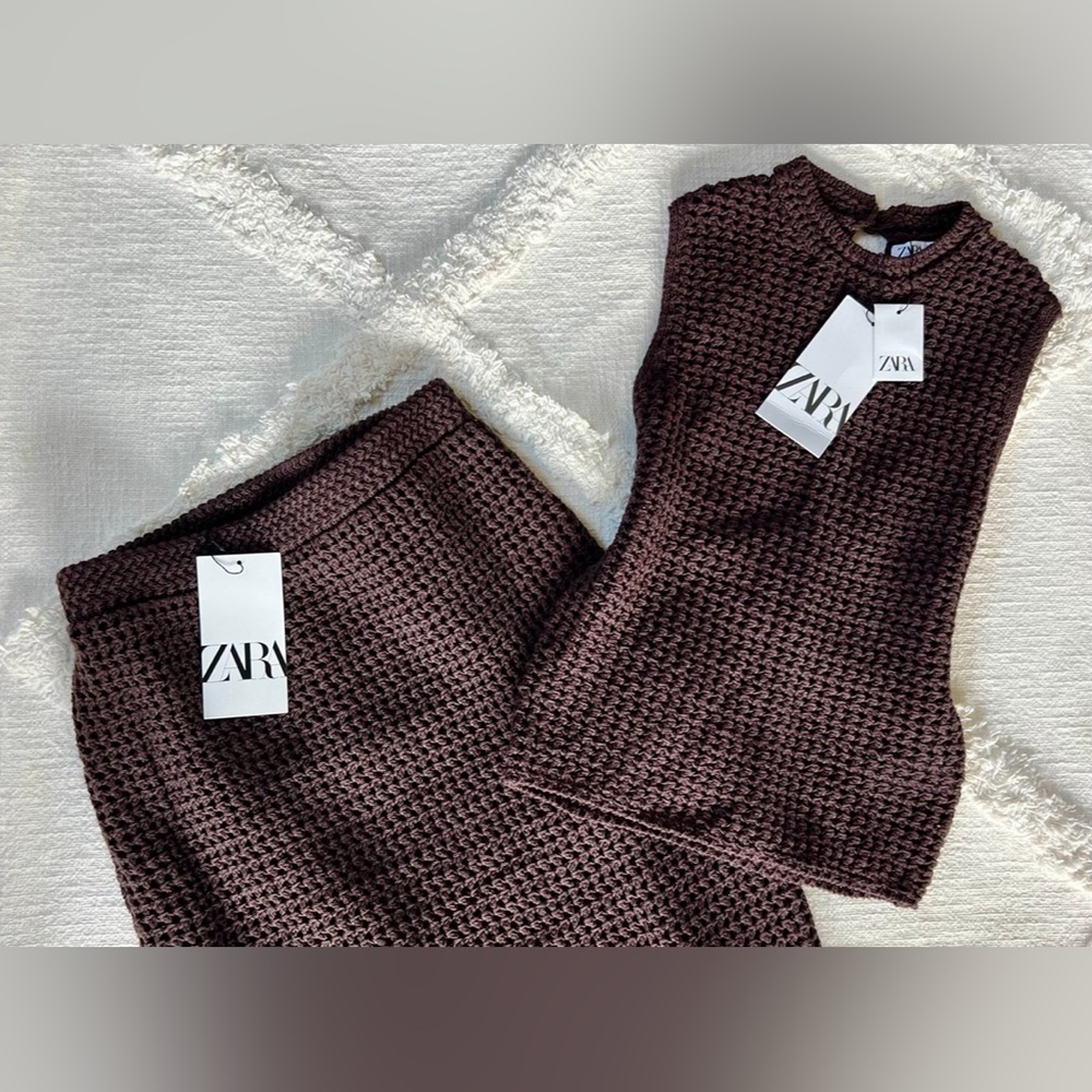 Zara Women's Dark Brown Knit Skirt Set - Picture 2 of 11
